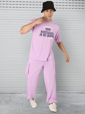 CHKOKKO Men Printed Purple Top & Pyjama Set