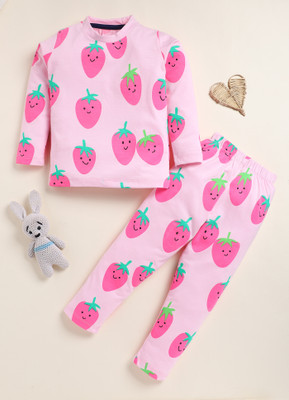 Lazy Shark Girls Printed Pink Night Suit Set