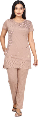 Clint Women Printed Brown Night Suit Set