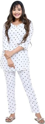 MV Collections Women Self Design White Top & Pyjama Set