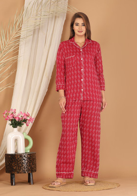 SAKSHI FASHION Women Printed Red Top & Pyjama Set