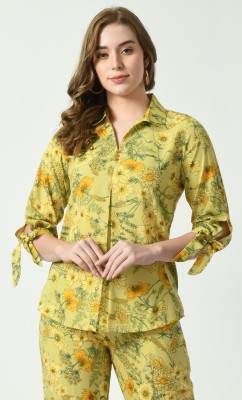 Bhumante Women Printed Yellow Shirt & Pyjama set