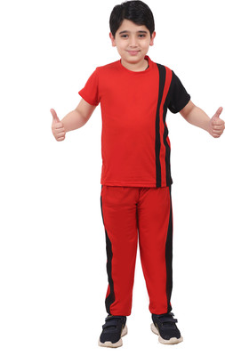 AASAN Boys & Girls Colorblock Red Top & Pyjama Set