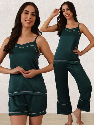 ETC Women Solid Green Night Suit Set
