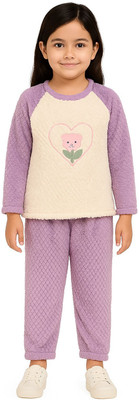 Ruhani Girls Self Design, Floral Print Purple Top & Pyjama Set