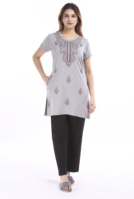 E-MAX Women Self Design Grey, Black Top & Pyjama Set