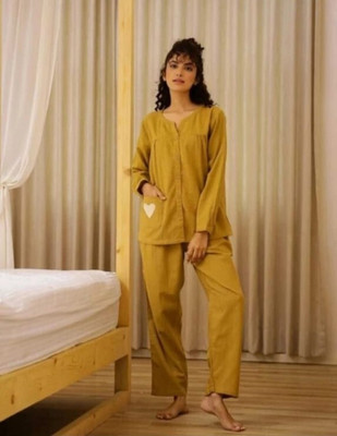 Sinyaar Women Solid Black Night Suit Set