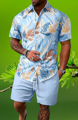 DHAMELIYA ENTERPRISE Men Printed Light Blue Top & Shorts Set