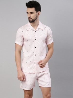 TRUNDZ Men Printed Pink Night Suit Set