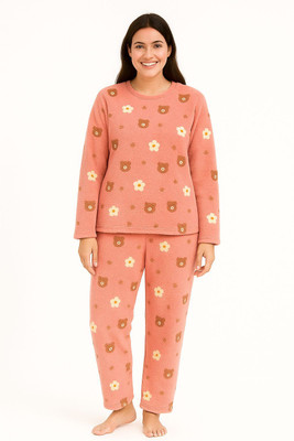 Ruhani Fashion Women Animal Print, Characters Pink Night Suit Set