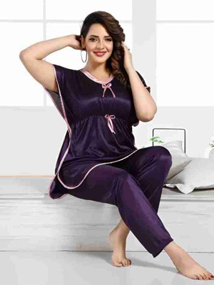 DIVYASTRI FASHION Women Self Design Purple Night Suit Set
