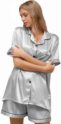 Vd hub Women Solid Grey Night Suit Set