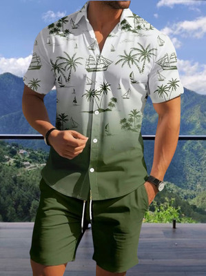 SHIVFORYOU Men Printed Green Top & Shorts Set