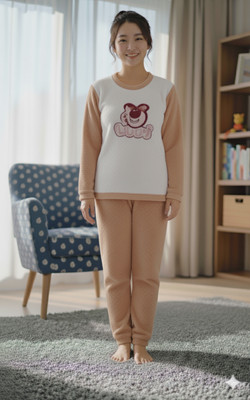 Belvik Women Animal Print Brown Night Suit Set