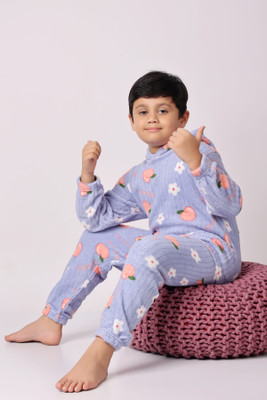 FitIn OutFit Boys & Girls Self Design, Printed Blue Night Suit Set