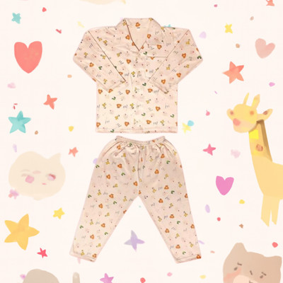 Sarvatapana Baby Boys & Baby Girls Printed Beige Night Suit Set