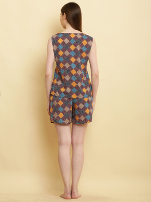 ShopGlobal Women Printed Purple Night Suit Set