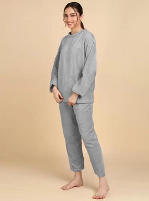 Lugo Women Solid Grey Night Suit Set