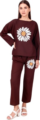 KASHIAN Women Solid Brown, White, Yellow Top & Pyjama Set