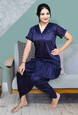 DIVYASTRI FASHION Women Solid Dark Blue Top & Pyjama Set