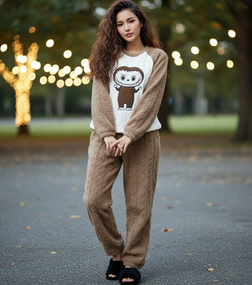 BLUELOCK Women Self Design Grey Night Suit Set