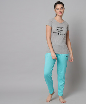 Fit N Fame Women Printed, Solid Green Top & Pyjama Set
