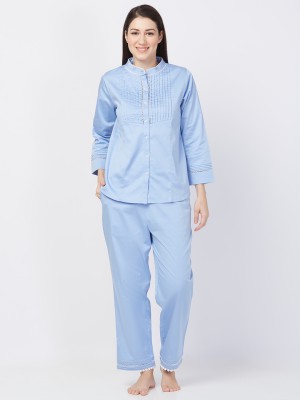 DESI BELLE Women Solid Light Blue Top & Pyjama Set