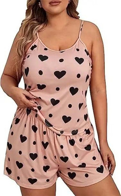 Aivora Women Printed Pink, Black Top & Shorts Set