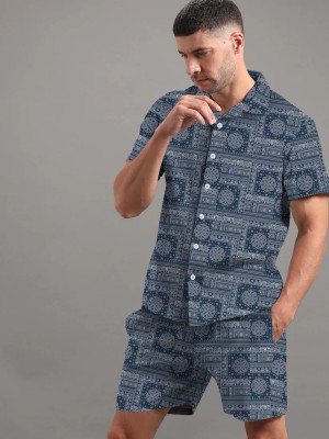 SHIRTWALA Men Printed Blue Night Suit Set