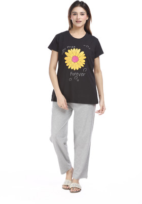 E-MAX Women Printed Multicolor Top & Pyjama Set