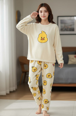 Visista Women Characters White Night Suit Set