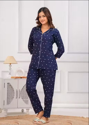 Sheknows Women Printed Blue Shirt & Pyjama set