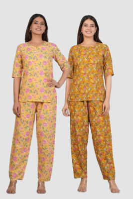 Abbas Fashion Women Printed Green Night Suit Set