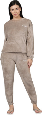 Cloud Star Women Solid Brown Night Suit Set