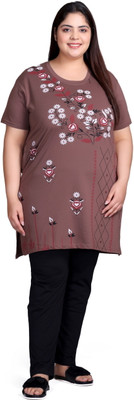 IN Love Women Floral Print Brown Night Suit Set