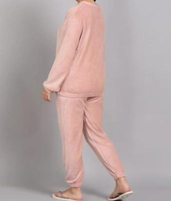 PKF Women Solid Pink Night Suit Set
