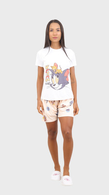 ENZO UNITY Women Printed Beige Top & Shorts Set