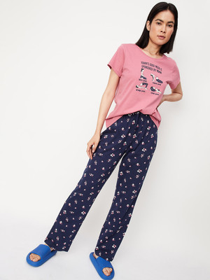 MAX Women Printed Orange, Multicolor Top & Pyjama Set