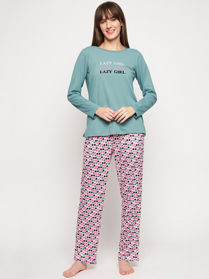 M Secret Women Printed Green Night Suit Set