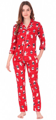 ELVORA Women Printed Red Shirt & Pyjama set