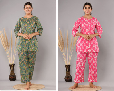 KRATI CREATIONS Women Printed Pink Top & Pyjama Set