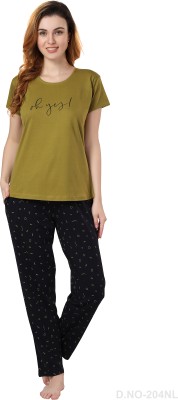 NIGHTVIEW Women Printed Dark Green Top & Pyjama Set