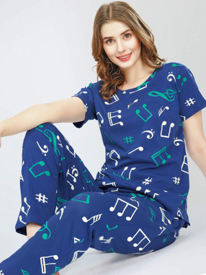HouseOfCommon Women Self Design Blue Night Suit Set
