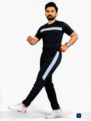 NISPRUH Men Solid Black Night Suit Set
