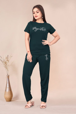 RISCKY FEB Women Printed Dark Green Night Suit Set
