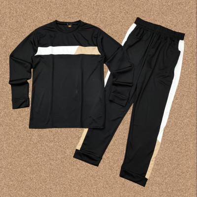 HASTIVOUGE Men Colorblock Black Night Suit Set