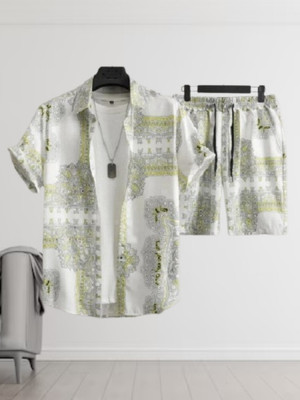 DHAMELIYA ENTERPRISE Men Printed Light Green Night Suit Set