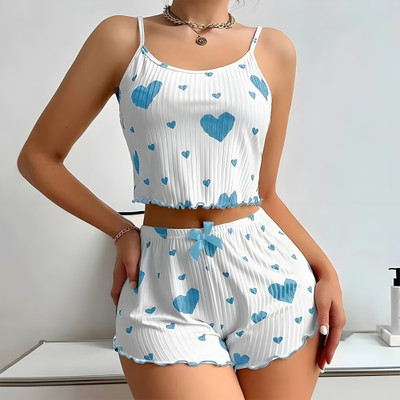 RAMYAPOOJA Women Printed Blue, White Top & Shorts Set