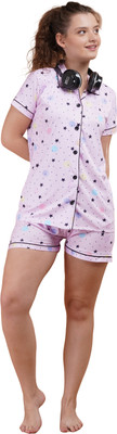 SPLORR Women Printed Purple Top & Shorts Set