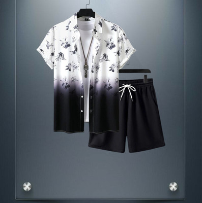 GLORI STAR Men Printed White Night Suit Set